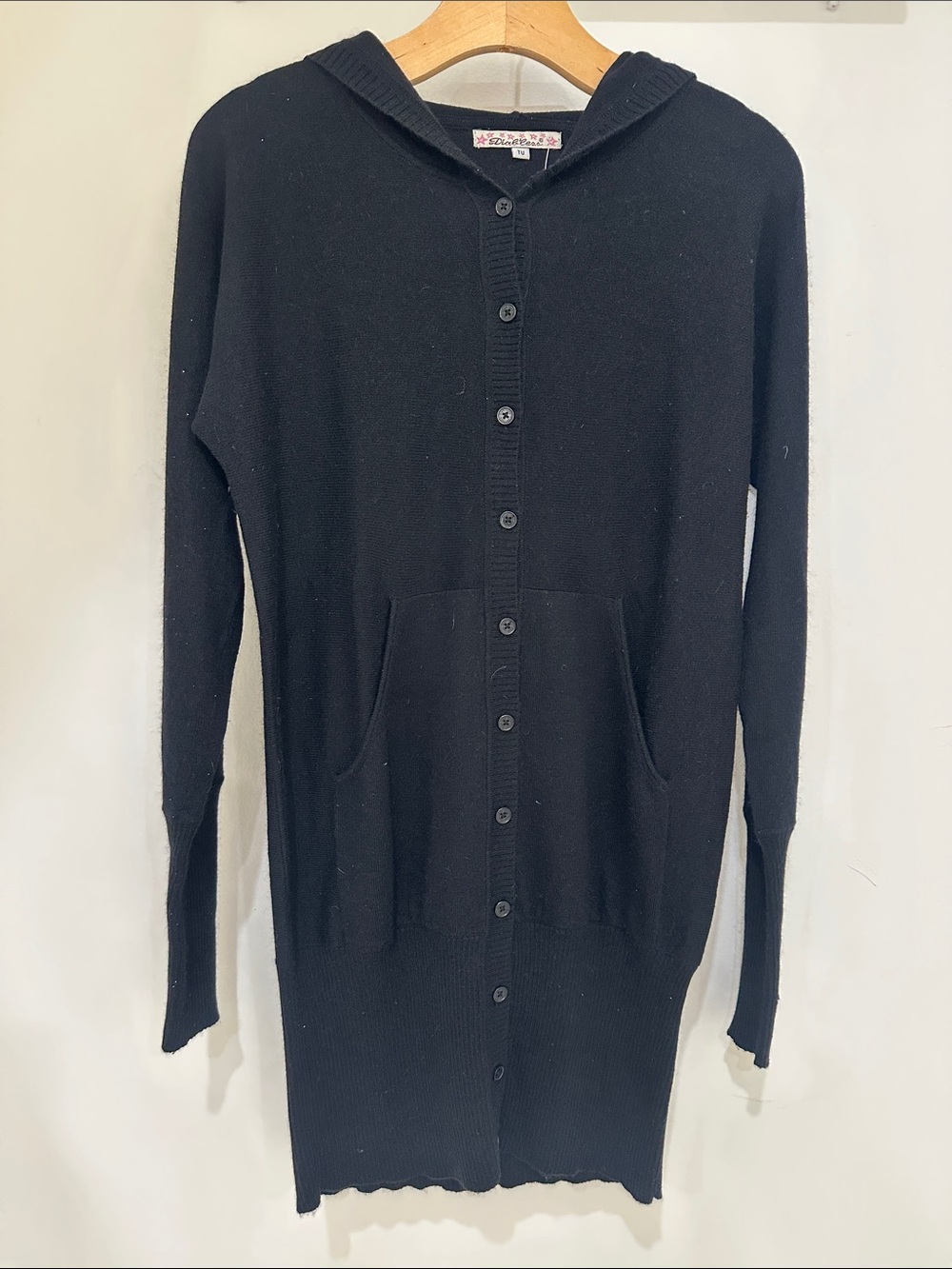 Long Hooded Button-Front Cardigan Sweater - Black
